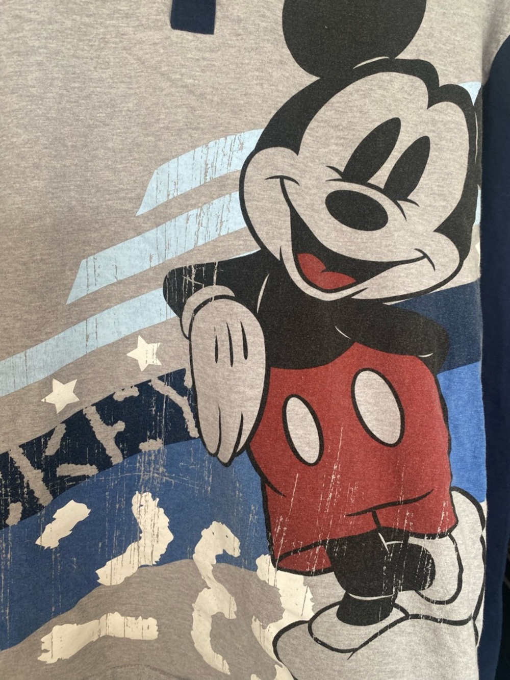 Disney Parks Mickey Mouse Graphic Henley Shirt Men’s Lg Gray Blue Long Sleeve - Picture 3 of 8